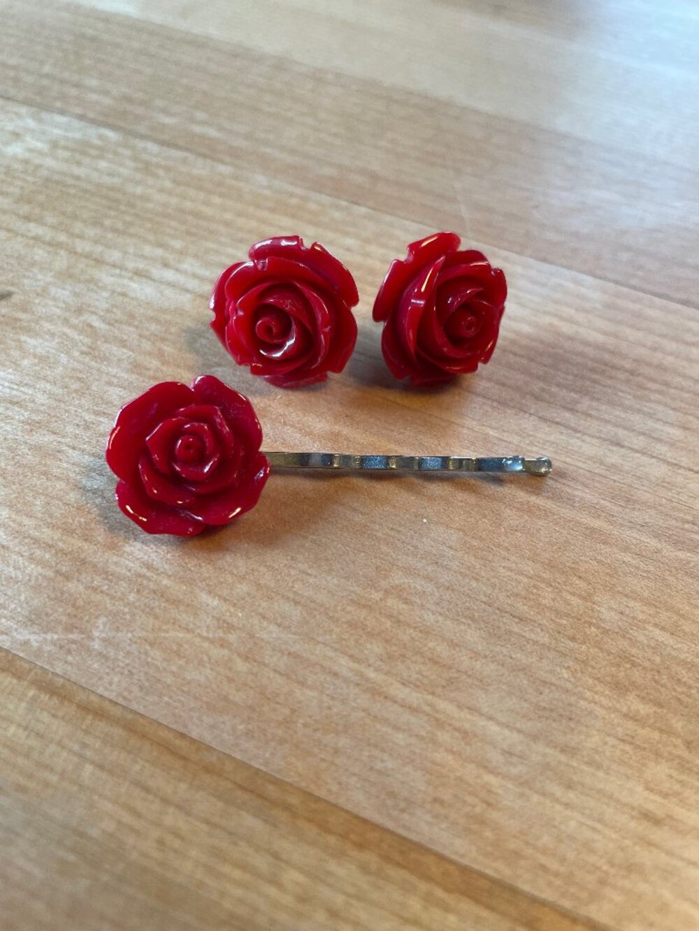 Red Roses Earrings and Hairpin Set